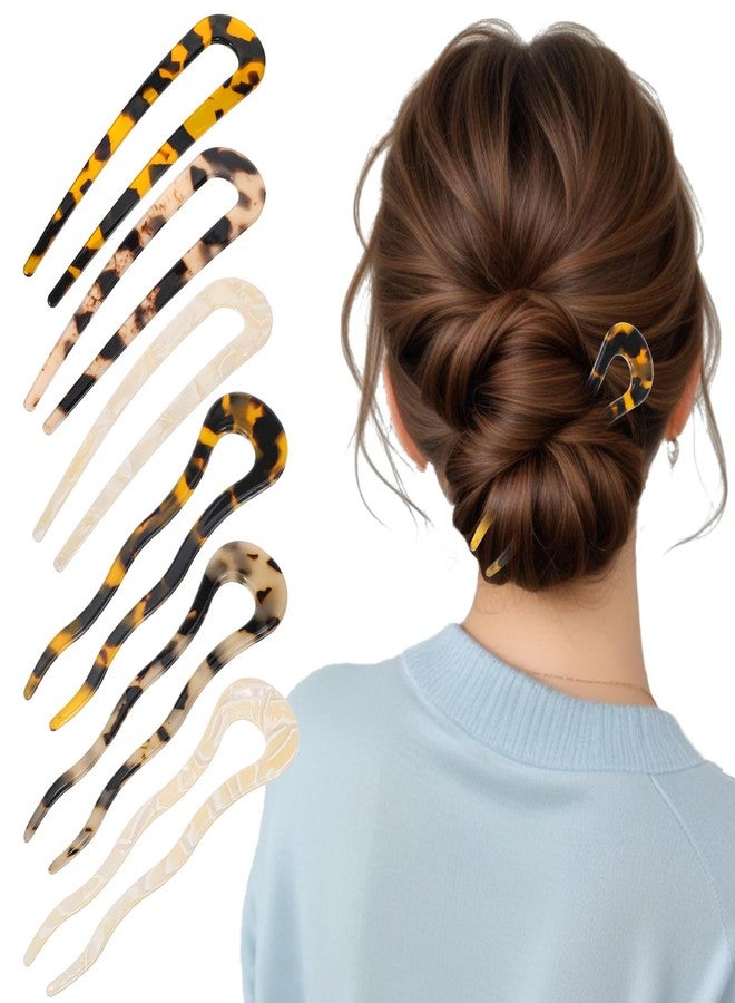 Bremorou 6 Pcs French Hair Pin Tortoise Shell French Twist Hair Pin U Shaped Acetate 2 Prong Bun Sticks Decorative Acetate For Women Thick Long Hair(Yellow, Beige, Tortoise Shell Colors) - Image 1